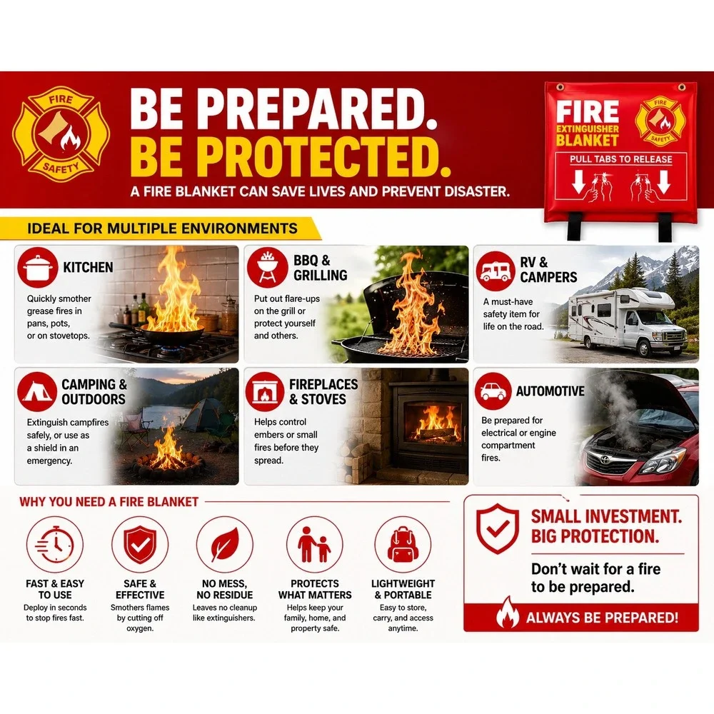 2 Pack Fire Extinguisher Blanket 40x40 Kitchen Grease BBQ RV Home Emergency New!